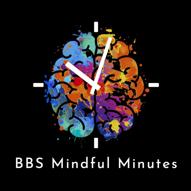BBS Mindful Minutes logo of clock hands on a colorful brain