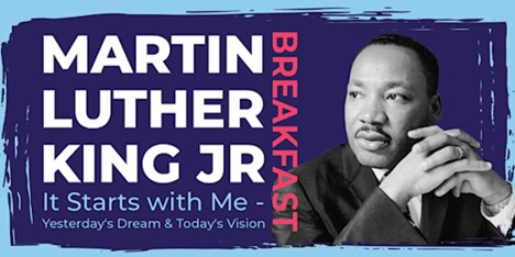 Martin Luther King Jr. Breakfast flyer with his portrait.